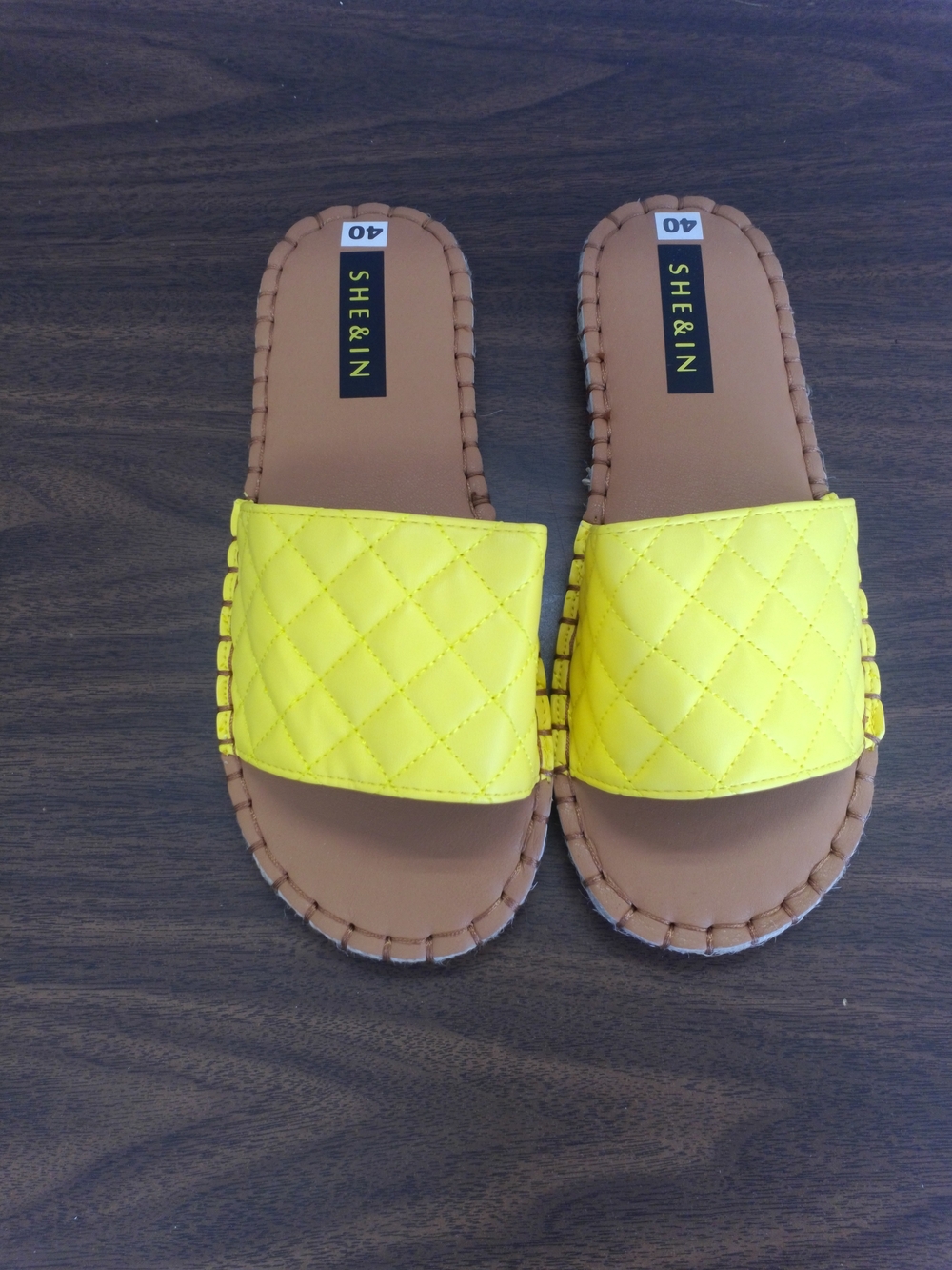 SHEIN Quilted Yellow Slide Sandals for Women